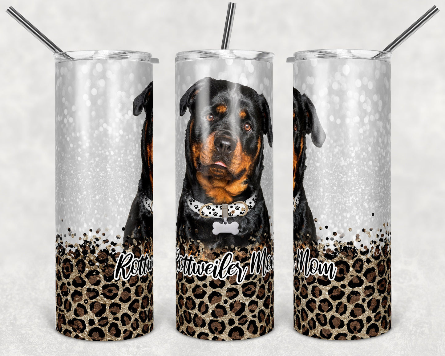 20 oz Skinny Tumbler Sublimation Rottweiler Dog Mom Glitter leopard Template Straight Warped Mothers Day Dog Mama