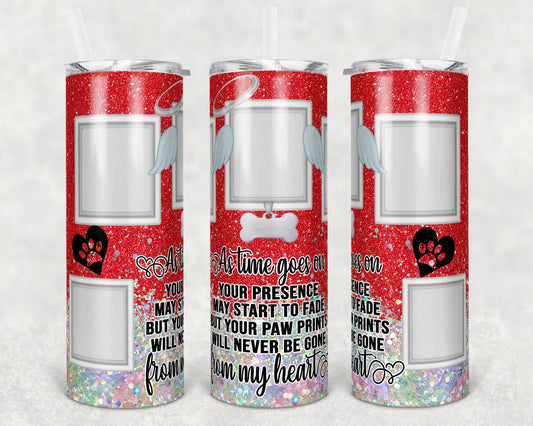 20 oz Skinny Tumbler Dog Memorial Picture Frame Red Holographic Faux Glitter Tumbler photos Sublimation Design