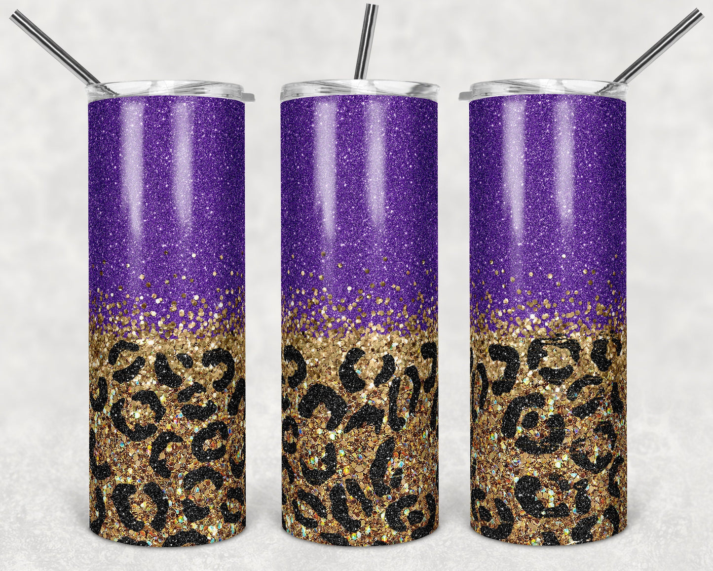 20 oz Skinny Tumbler Sublimation Design Template Purple Black Gold Leopard Glitter Design Inst tumblers