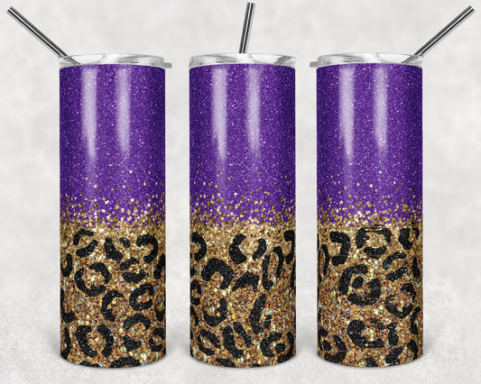 20 oz Skinny Tumbler Sublimation Design Template Purple Black Gold Leopard Glitter Design Inst tumblers