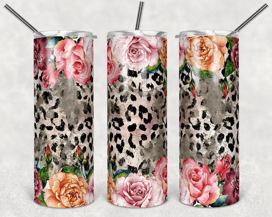 20 oz Skinny Tumbler Leopard Floral Burlap Grunge Pink Rose Marble Sublimation Design tumblers