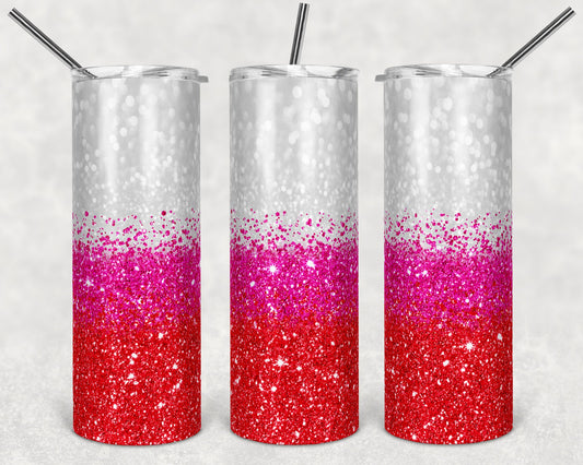 20 oz Skinny Tumbler Sublimation Design Template Glitter Ombre Red Pink Straight Warped Design