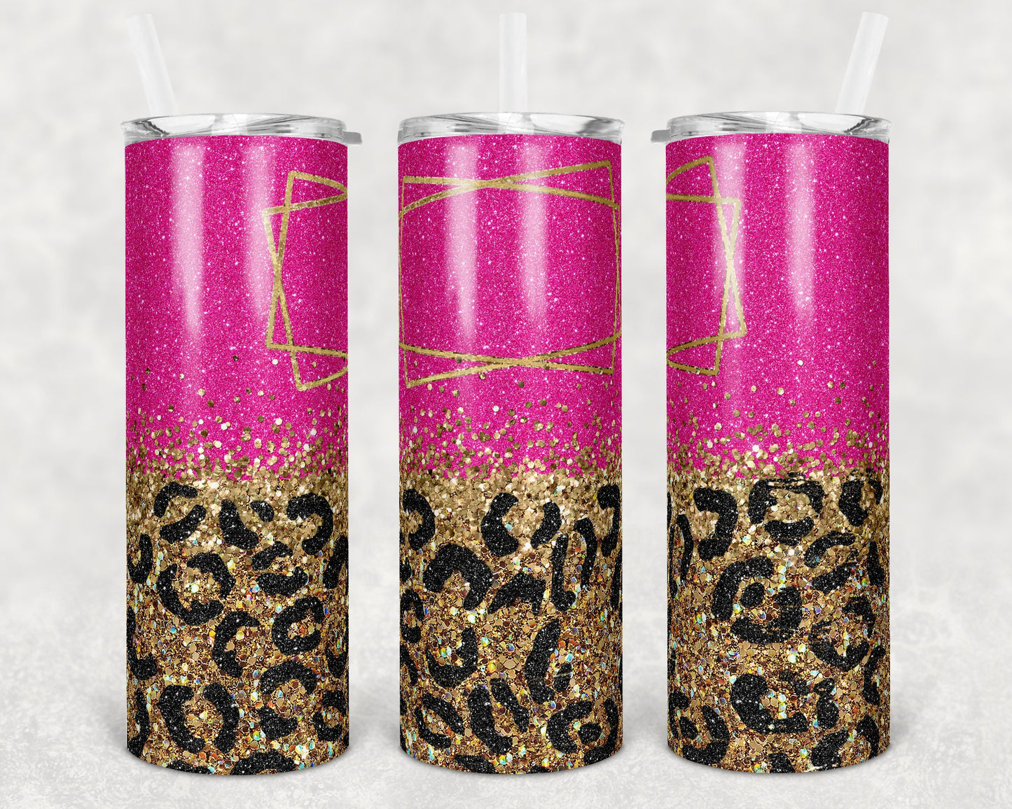 20 oz Skinny Tumbler Sublimation Design Template Hot Pink Black Gold Leopard Glitter Design Inst tumblers