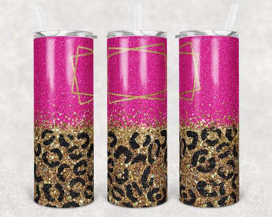 20 oz Skinny Tumbler Sublimation Design Template Hot Pink Black Gold Leopard Glitter Design Inst tumblers