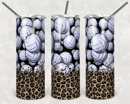 20 oz Skinny Tumbler Blank Leopard Gold Confetti Sport Volleyball Sublimation Design