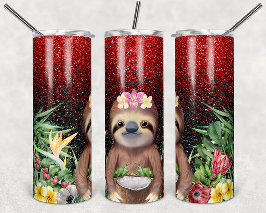 20 oz Skinny Tumbler Sublimation Design Template Glitter Red Black Sloth Straight Warped Tumblers