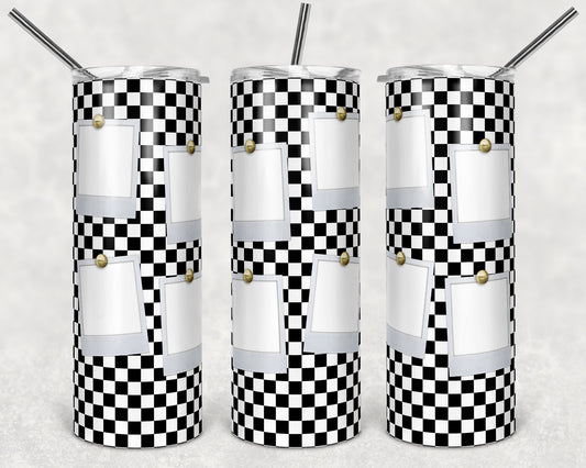 20 oz Skinny Tumbler Checkered Flag Racing 8 photo Personalize name plate Sublimation Design