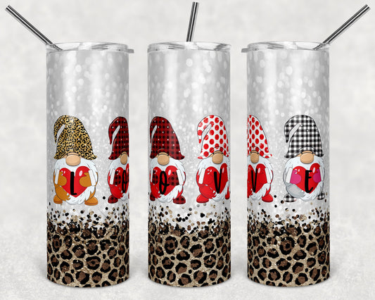 20 oz Skinny Tumbler Sublimation Design Template Gnome Valentines Day lo glitter Leopard Love Straight Design tumblers