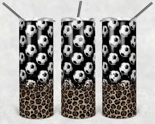 20 oz Skinny Tumbler Blank Leopard Gold Confetti Spo Soccer Sublimation Design