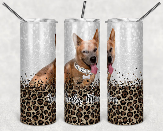 20 oz Skinny Tumbler Sublimation Heeler Dog Mom Glitter and Leopard Template Straight Warped Mothers Day Dog