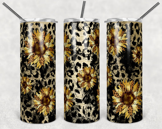 20 oz Skinny Tumbler Leopard Sunflower Grunge Honeycomb Sublimation Design Print Transfer