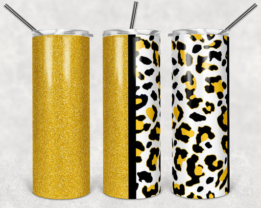 20 oz Skinny Tumbler Sublimation Design Template Yellow Gold Glitter Leopard Plain Straight Warped Design