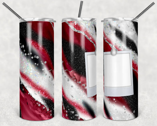 20 oz Skinny Tumbler Sublimation Template Agate Milky Way Red Black Silver 1 Photo Straight Design