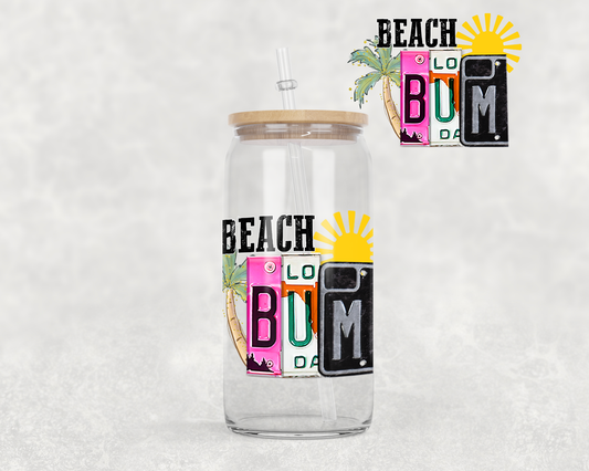 16 oz Libbey Glass Can Tumbler Sublimation Design License Plate Beach Bum Use on Shirt mug