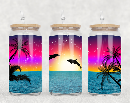 Summer Beach Trip Scenery for 16 oz Libbey Glass Can Wrap - Drizy Studio