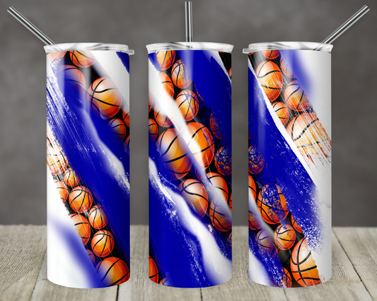20 oz Skinny Tumbler Sublimation Template Milky Way Solid Royal Blue Basketball Straight Design